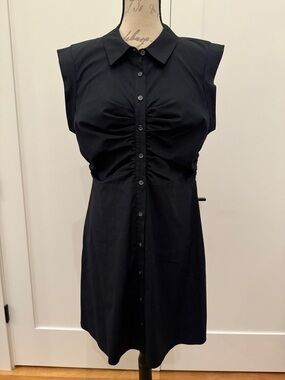Veronica Beard Sleeveless Black Shirt Dress with Ruched Front